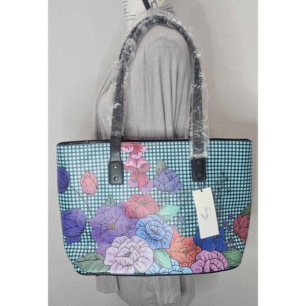 Sto-etic Faux Leather Grab N Go Floral Tote Laptop Diaper Bag - Picture 1 of 14